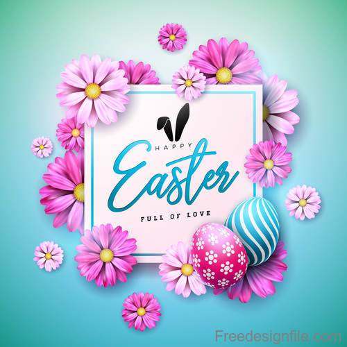 Flower with easter card template vector 02