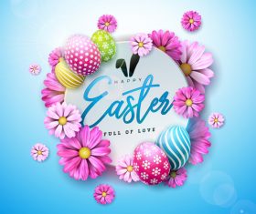 Flower with easter card template vector 03