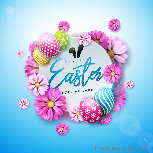 Flower with easter card template vector 03