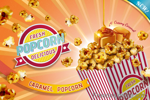 Fresh popcorn poster design vector 01