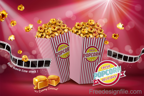 Fresh popcorn poster design vector 02