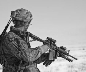 Fully armed soldier Stock Photo