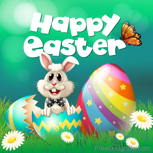 Funny rabbit with easter card vectors 01
