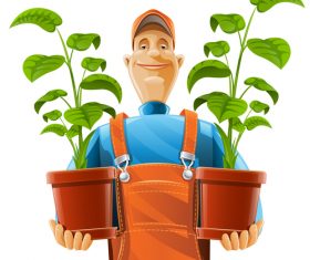 Gardener and flower pot vector
