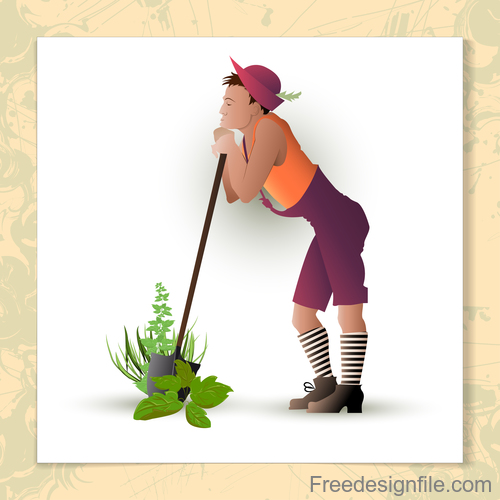 Gardener with plant vector design 01