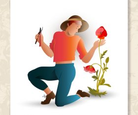 Gardener with plant vector design 02
