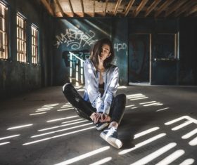 Girl posing in abandoned house Stock Photo