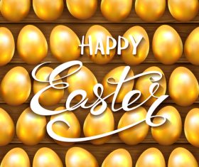 Golden Easter eggs on wooden background vector