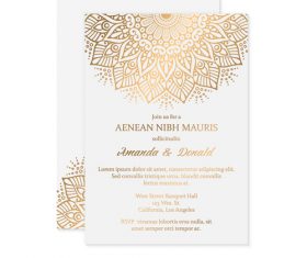 Golden decor ornaments with wedding invitation card template vector 02
