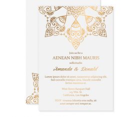 Golden decor ornaments with wedding invitation card template vector 04
