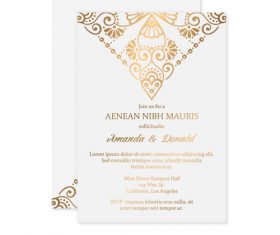 Golden decor ornaments with wedding invitation card template vector 01