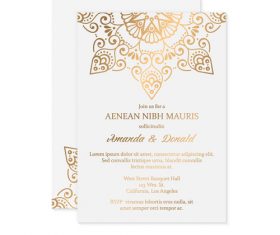 Golden decor ornaments with wedding invitation card template vector 05