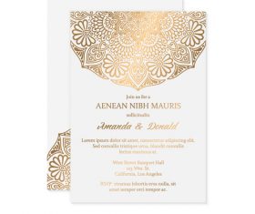 Golden decor ornaments with wedding invitation card template vector 06