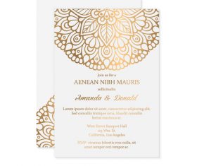 Golden decor ornaments with wedding invitation card template vector 07