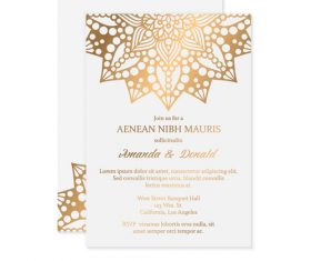 Golden decor ornaments with wedding invitation card template vector 08