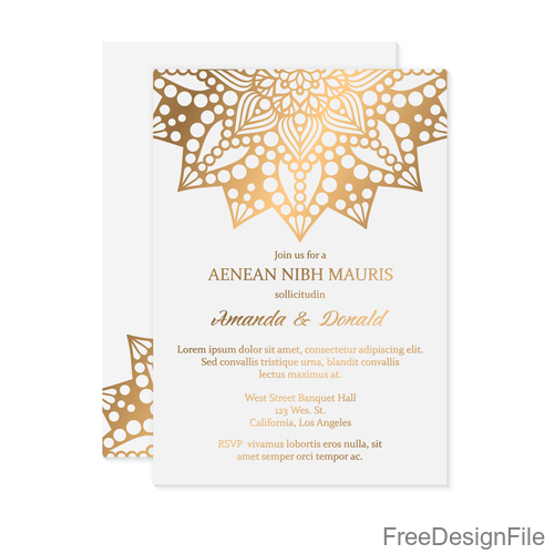 Golden decor ornaments with wedding invitation card template vector 08