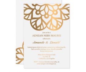 Golden decor ornaments with wedding invitation card template vector 09