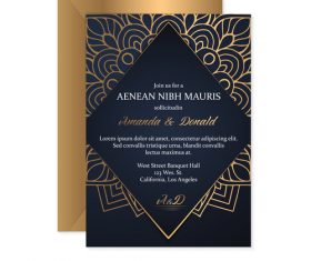Golden decor wedding invitation card vector 01