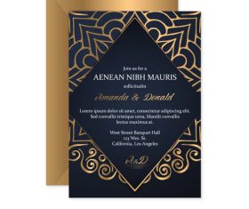 Golden decor wedding invitation card vector 02
