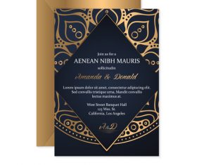 Golden decor wedding invitation card vector 03