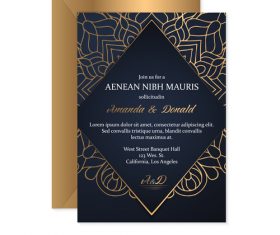 Golden decor wedding invitation card vector 04