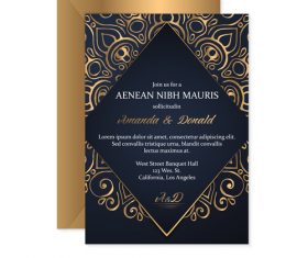 Golden decor wedding invitation card vector 05