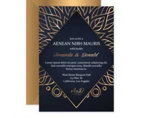 Golden decor wedding invitation card vector 06
