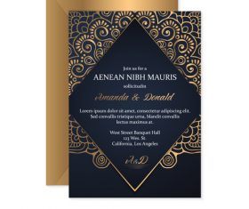 Golden decor wedding invitation card vector 07