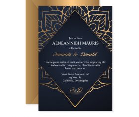 Golden decor wedding invitation card vector 08