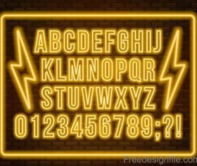 Golden neon alphabet with number vector