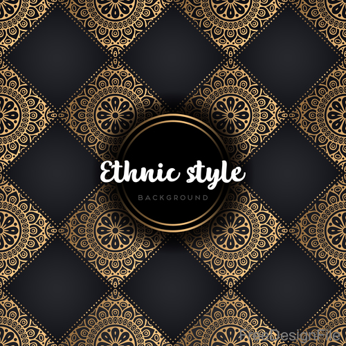 Golden with black ethnic styles background vector 03