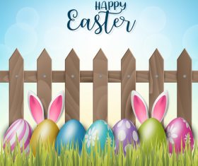 Grass with easter colored egg design vector