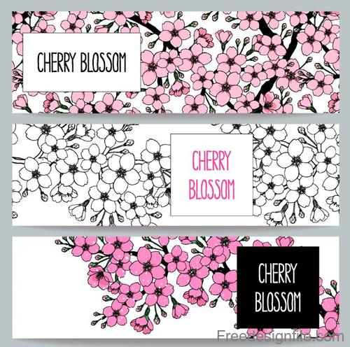 Hand drawn cherry blossom banners vector