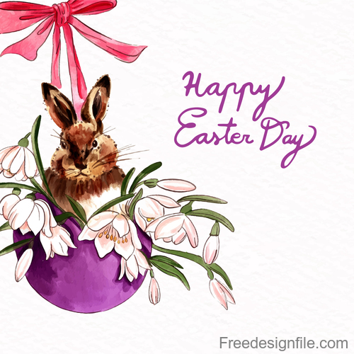 Hand drawn easter card with rabbit vector