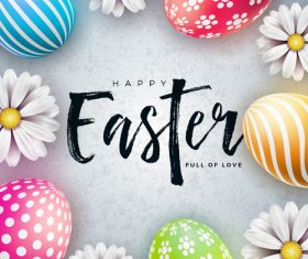 Hand drawn easter text with easter background vector