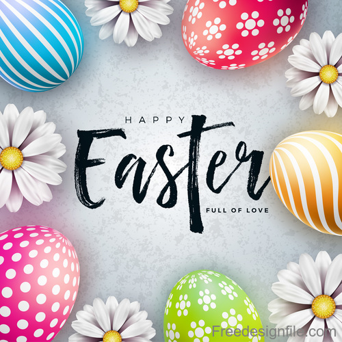Hand drawn easter text with easter background vector