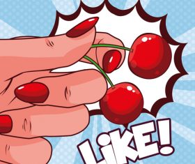 Hand with cherry cartoon design vector