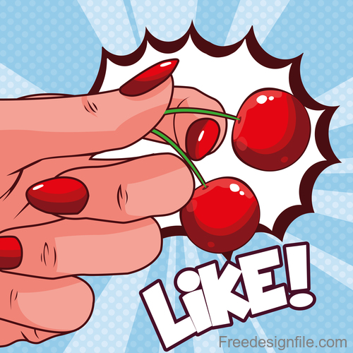 Hand with cherry cartoon design vector