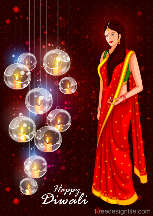 Happy Diwali festival poster with flyer template vector 02