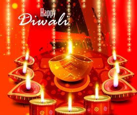 Happy Diwali festival poster with flyer template vector 03