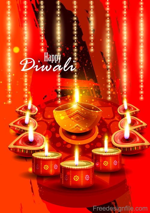 Happy Diwali festival poster with flyer template vector 03