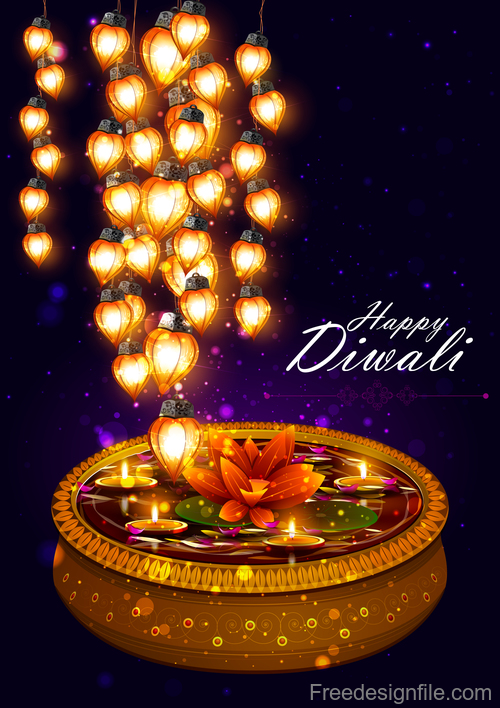 Happy Diwali festival poster with flyer template vector 04