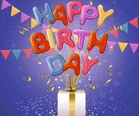 Happy birthday text balloon with gift box vector