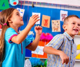 Happy children in the kindergarten Stock Photo