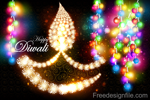 Happy diwali festival decor design vector