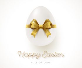 Happy easter card with white egg and golden bows vector