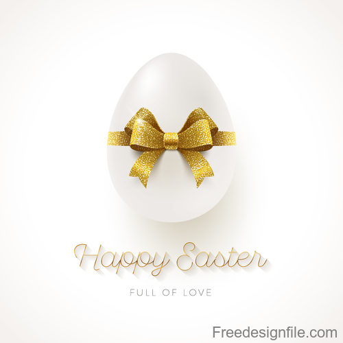 Happy easter card with white egg and golden bows vector