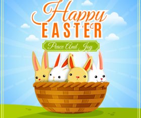 Happy easter holiday with basket and rabbit vector
