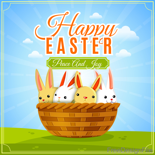 Happy easter holiday with basket and rabbit vector