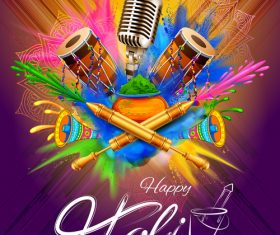 Happy holi celebration flyer template vector 05